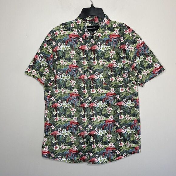 MOLOKAI Surf  Mens Tropical Flamingo Print Button-Down Shirt EUC Large L Cotton - Picture 1 of 8
